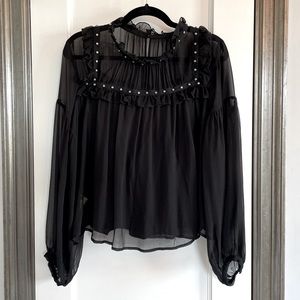 FLANNEL Utopia Silk Longsleeve Blouse, Black, Size M, NWOT
